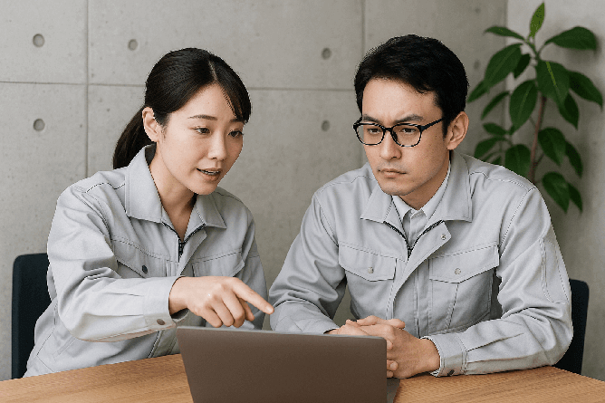 営業技術部門:顧客提案・社内打合せを行う社員の様子