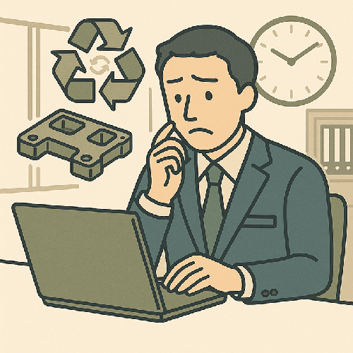 再生材を使った試作品と金型設計の様子